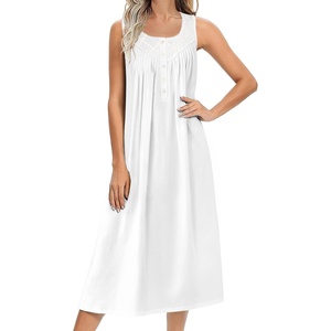 Ekouaer Nightgowns for Women Cotton Long Night Gown Sleeveless Sleep Dress Victorian Nightdress Ladies Sleepwear(White)