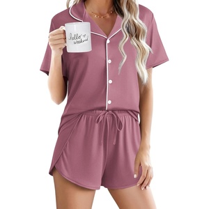 Ekouaer Pajamas for Women Set Button Up Sleepwear 2 Piece Pjs Lounge Set Short Sleeve Nightwear(Mauve)
