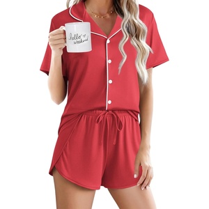 Ekouaer Pajamas for Women Set Button Up Sleepwear 2 Piece Pjs Lounge Set Short Sleeve Nightwear(Red)