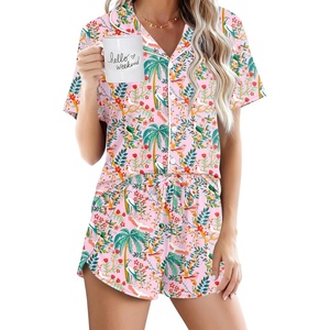 Ekouaer Pajamas for Women Set Button Up Sleepwear 2 Piece Pjs Lounge Set Short Sleeve Nightwear(Summer Plants)