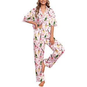 Ekouaer Silk Satin Pajamas Set Women Short Sleeve Pj Sets Button Down Sleepwear 2 Piece Soft Loungewear S-XXL(Striped Wine Bottle)