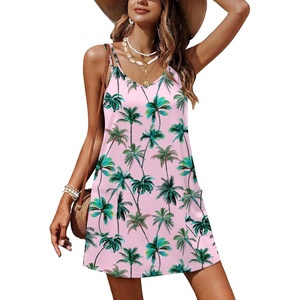 Ekouaer Swimsuit Coverup for Women Sleeveless V Neck Bathing Suit Cover Up Summer Swimwear Beach Cover Ups with Pockets(Coconut Tree Light Pink)