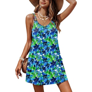 Ekouaer Swimsuit Coverup for Women Sleeveless V Neck Bathing Suit Cover Up Summer Swimwear Beach Cover Ups with Pockets(Floral Blue Green)