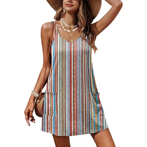 Ekouaer Swimsuit Coverup for Women Sleeveless V Neck Bathing Suit Cover Up Summer Swimwear Beach Cover Ups with Pockets(Stripe Multicolor)