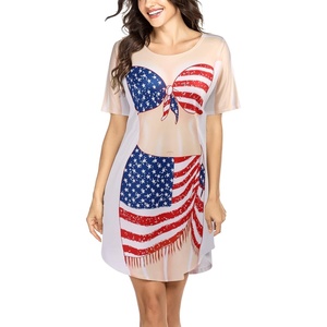 Ekouaer Women’s Bikini Shirt Cover Up Short Sleeve Cute Bikini Print Cover-Up Baggy T Shirt Dress Fun Wear(American Flag-c)