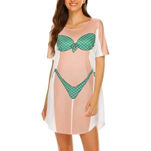 Ekouaer Women’s Bikini Shirt Cover Up Short Sleeve Cute Bikini Print Cover-Up Baggy T Shirt Dress Fun Wear(A-mermaid)