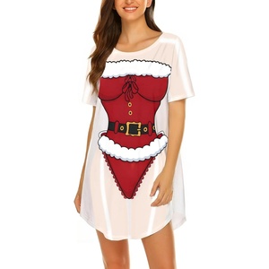 Ekouaer Women’s Bikini Shirt Cover Up Short Sleeve Cute Bikini Print Cover-Up Baggy T Shirt Dress Fun Wear(Christmas 2)