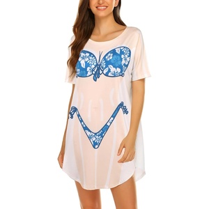 Ekouaer Women’s Bikini Shirt Cover Up Short Sleeve Cute Bikini Print Cover-Up Baggy T Shirt Dress Fun Wear(Floral Tropical Blue)