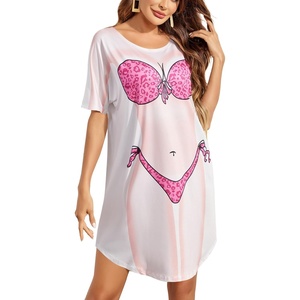 Ekouaer Women’s Bikini Shirt Cover Up Short Sleeve Cute Bikini Print Cover-Up Baggy T Shirt Dress Fun Wear(Hot Pink Leopard)