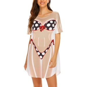 Ekouaer Women’s Bikini Shirt Cover Up Short Sleeve Cute Bikini Print Cover-Up Baggy T Shirt Dress Fun Wear(Polka Dot)