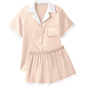 Ekouaer Womens Silk Satin Pajamas Set Short Sleeve Sleepwear Button Down Loungewear 2 Piece Pjs Shorts Set(Champagne)