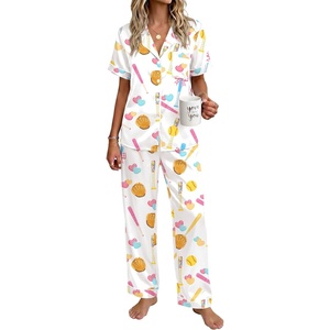 Ekouaer Womens Silky Satin Pajamas Set Short Sleeve Button Down Sleepwear 2 Piece Lounge Set Pj Set(Baseball)