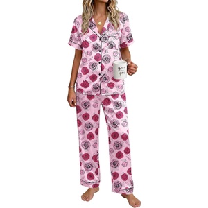 Ekouaer Womens Silky Satin Pajamas Set Short Sleeve Button Down Sleepwear 2 Piece Lounge Set Pj Set(Rose Lipstick)