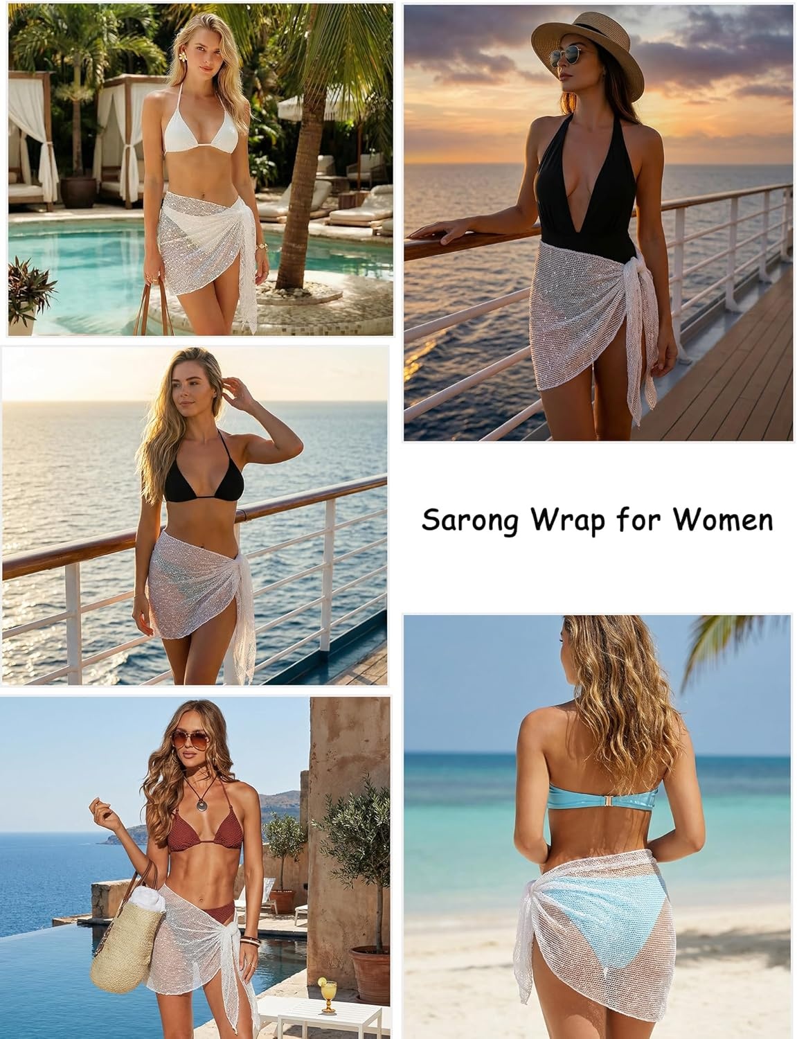 image:imageEkouaer Sarong Wraps for Women Beach Cover Up Short Crochet Bikini Swimsuit Coverup Skirts for Swimwear SXXLWhite