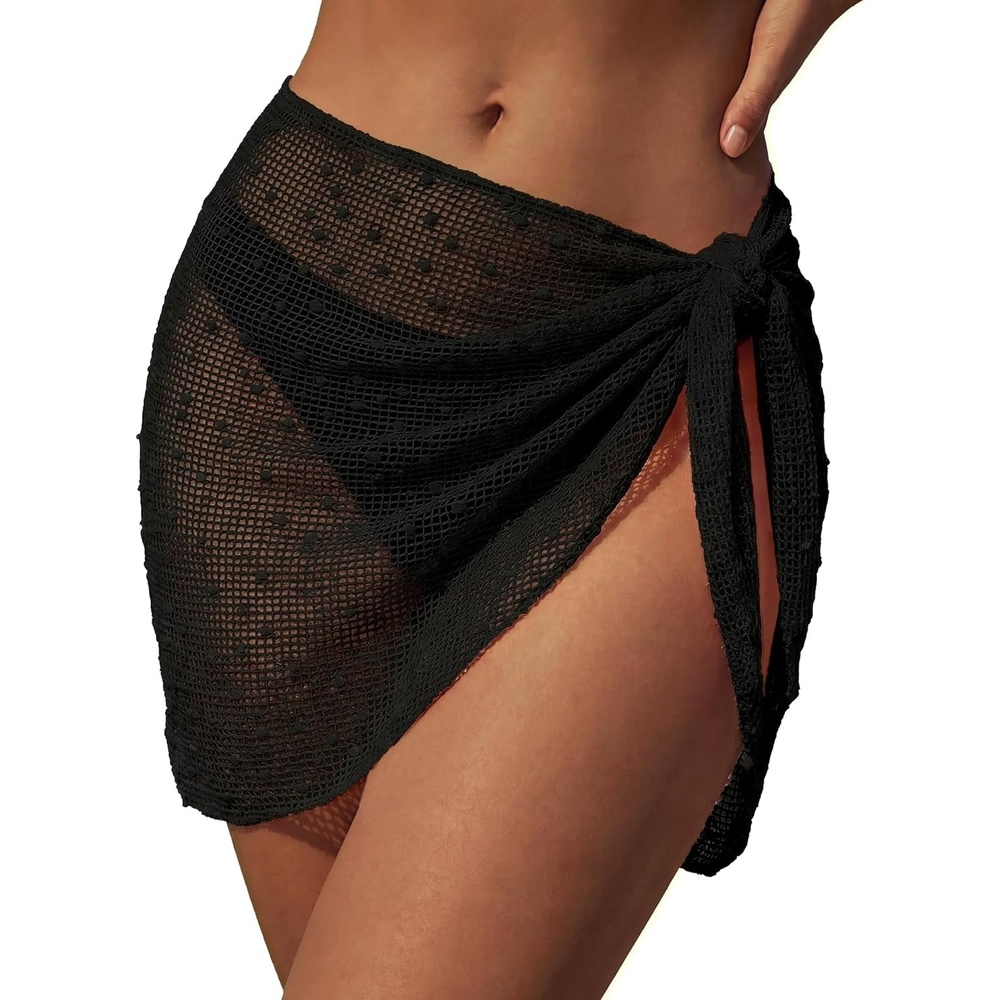 image:imageEkouaer Sarong Wraps for Women Beach Cover Up Short Crochet Bikini Swimsuit Coverup Skirts for Swimwear SXXLBlack