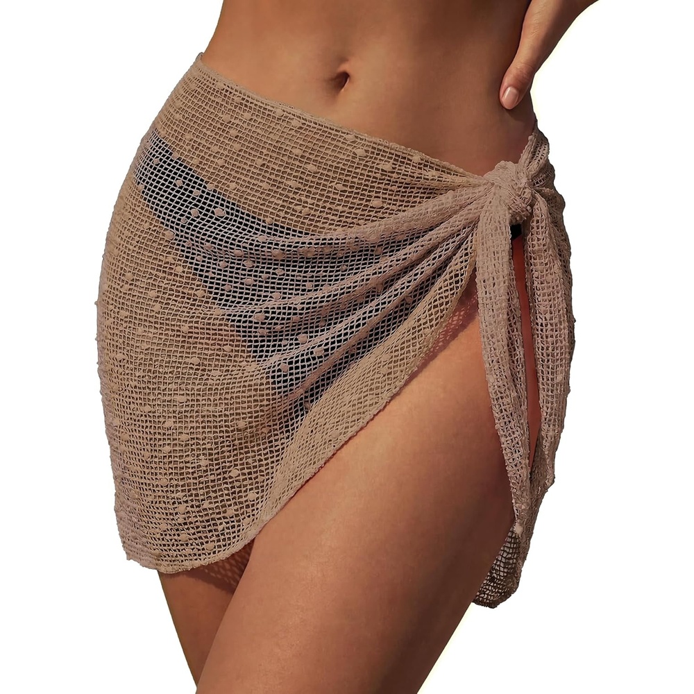 image:imageEkouaer Sarong Wraps for Women Beach Cover Up Short Crochet Bikini Swimsuit Coverup Skirts for Swimwear SXXLKhaki