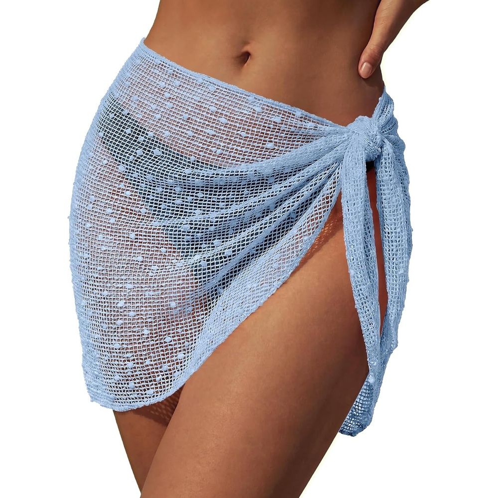 image:imageEkouaer Sarong Wraps for Women Beach Cover Up Short Crochet Bikini Swimsuit Coverup Skirts for Swimwear SXXLLight Blue