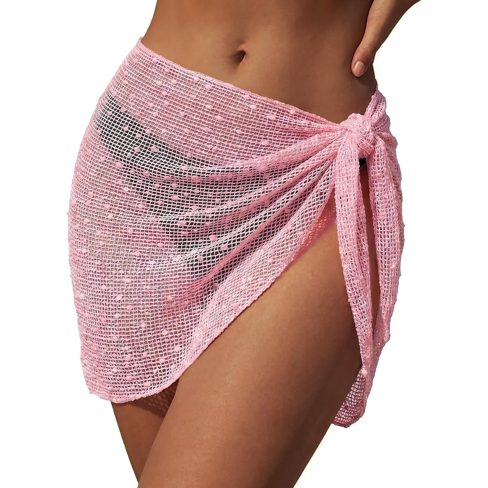image:imageEkouaer Sarong Wraps for Women Beach Cover Up Short Crochet Bikini Swimsuit Coverup Skirts for Swimwear SXXLLight Pink