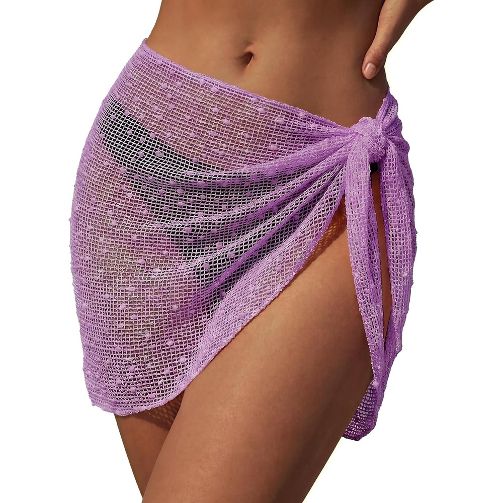 image:imageEkouaer Sarong Wraps for Women Beach Cover Up Short Crochet Bikini Swimsuit Coverup Skirts for Swimwear SXXLLight Purple