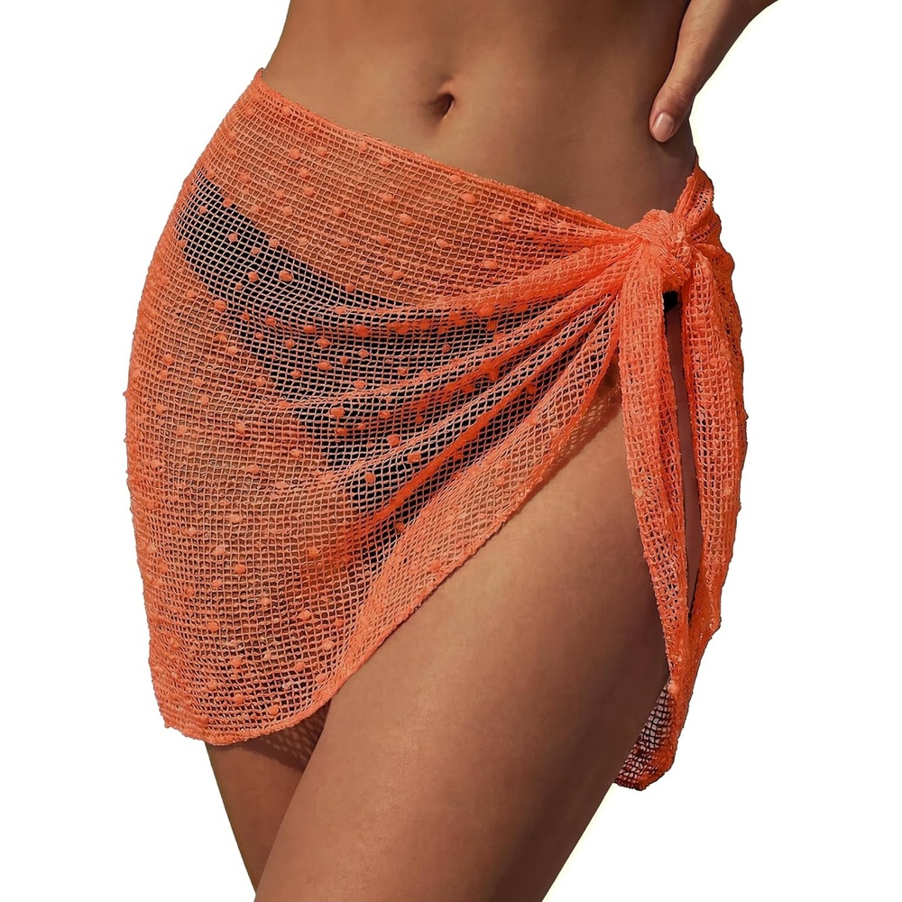 image:imageEkouaer Sarong Wraps for Women Beach Cover Up Short Crochet Bikini Swimsuit Coverup Skirts for Swimwear SXXLOrange