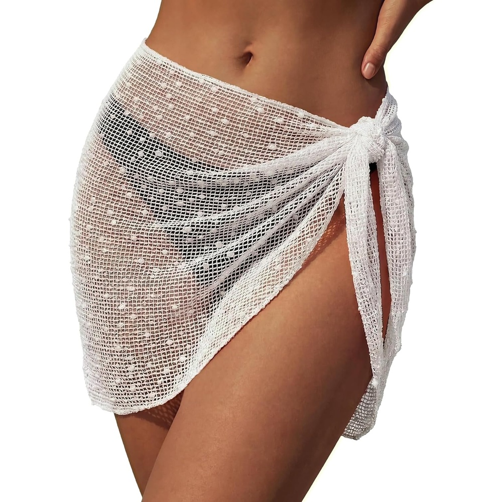 image:imageEkouaer Sarong Wraps for Women Beach Cover Up Short Crochet Bikini Swimsuit Coverup Skirts for Swimwear SXXLWhite