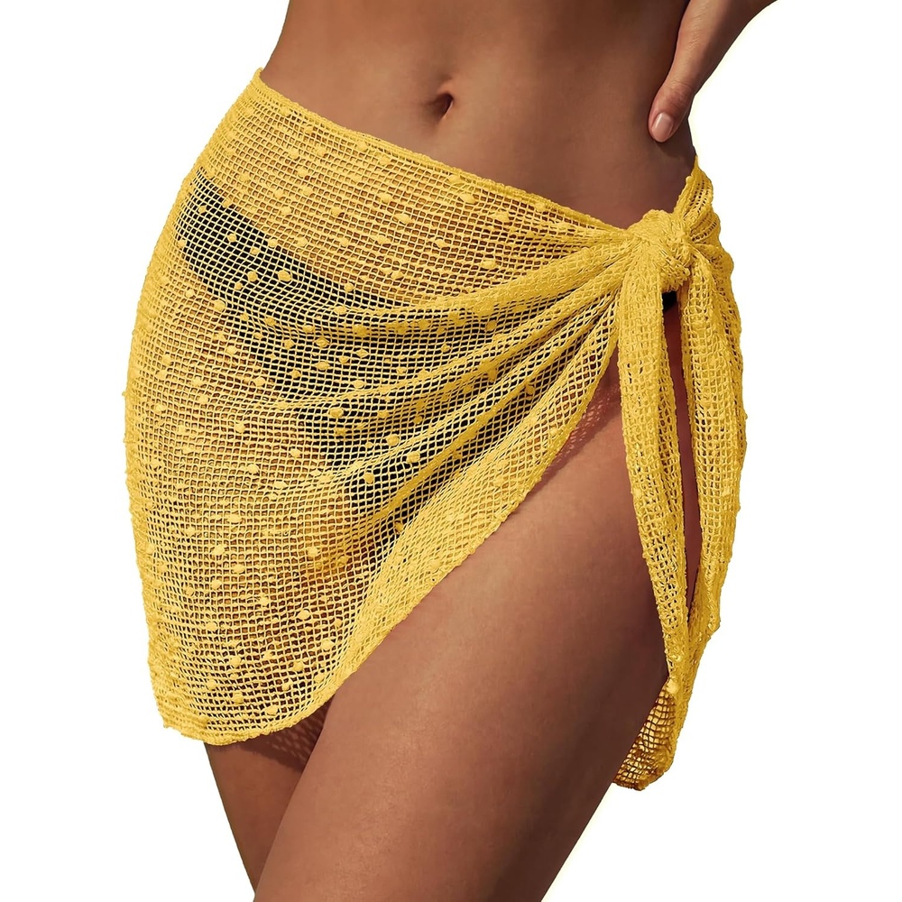image:imageEkouaer Sarong Wraps for Women Beach Cover Up Short Crochet Bikini Swimsuit Coverup Skirts for Swimwear SXXLYellow