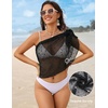 Ekouaer Sarong Wraps for Women Beach Cover Up Short Crochet Bikini Swimsuit Coverup Skirts for Swimwear S-XXL(Black)