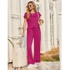 Ekouaer Two Piece Sets for Women Summer Soft Casual Cap Sleeve Lounge Sets Travel Vacation Airport Outfits(Rose Red)