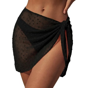 Ekouaer Sarong Wraps for Women Beach Cover Up Short Crochet Bikini Swimsuit Coverup Skirts for Swimwear S-XXL(Black)