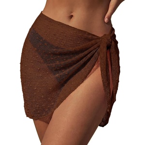 Ekouaer Sarong Wraps for Women Beach Cover Up Short Crochet Bikini Swimsuit Coverup Skirts for Swimwear S-XXL(Dark Coffee)