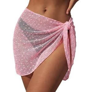 Ekouaer Sarong Wraps for Women Beach Cover Up Short Crochet Bikini Swimsuit Coverup Skirts for Swimwear S-XXL(Light Pink)