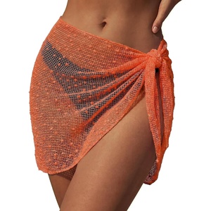 Ekouaer Sarong Wraps for Women Beach Cover Up Short Crochet Bikini Swimsuit Coverup Skirts for Swimwear S-XXL(Orange)