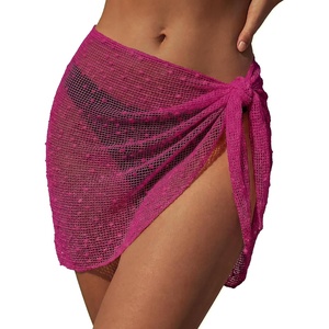 Ekouaer Sarong Wraps for Women Beach Cover Up Short Crochet Bikini Swimsuit Coverup Skirts for Swimwear S-XXL(Rose Red)