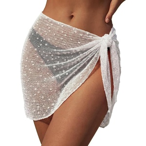 Ekouaer Sarong Wraps for Women Beach Cover Up Short Crochet Bikini Swimsuit Coverup Skirts for Swimwear S-XXL(White)