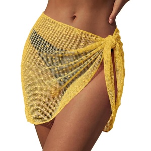 Ekouaer Sarong Wraps for Women Beach Cover Up Short Crochet Bikini Swimsuit Coverup Skirts for Swimwear S-XXL(Yellow)