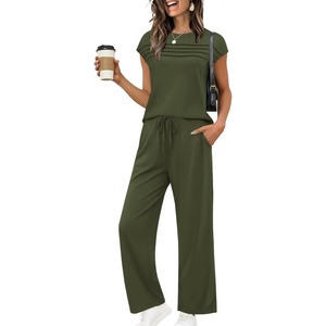Ekouaer Two Piece Sets for Women Summer Soft Casual Cap Sleeve Lounge Sets Travel Vacation Airport Outfits(Army Green)