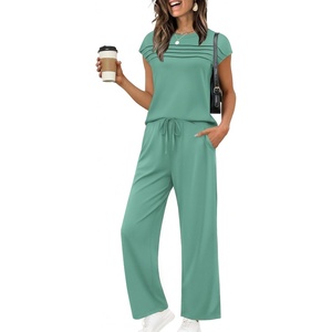 Ekouaer Two Piece Sets for Women Summer Soft Casual Cap Sleeve Lounge Sets Travel Vacation Airport Outfits(Green Gray)