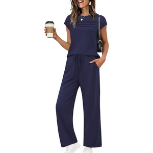 Ekouaer Two Piece Sets for Women Summer Soft Casual Cap Sleeve Lounge Sets Travel Vacation Airport Outfits(Navy Blue)