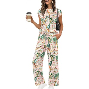 Ekouaer Two Piece Sets for Women Summer Soft Casual Cap Sleeve Lounge Sets Travel Vacation Airport Outfits(Tropical Print)