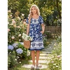 Ekouaer Nightgowns for Women Short Sleeve House Dresses with Pockets Pleated Moo moos Floral Print Mumu Dress(Blue Bohemian Flowers)