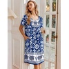 Ekouaer Nightgowns for Women Short Sleeve House Dresses with Pockets Pleated Moo moos Floral Print Mumu Dress(Blue Bohemian Flowers)