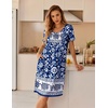 Ekouaer Nightgowns for Women Short Sleeve House Dresses with Pockets Pleated Moo moos Floral Print Mumu Dress(Blue Bohemian Flowers)