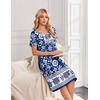 Ekouaer Nightgowns for Women Short Sleeve House Dresses with Pockets Pleated Moo moos Floral Print Mumu Dress(Blue Bohemian Flowers)