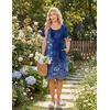 Ekouaer Nightgowns for Women Short Sleeve House Dresses with Pockets Pleated Moo moos Floral Print Mumu Dress(Ethnic Print Blue)