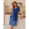 Ekouaer Nightgowns for Women Short Sleeve House Dresses with Pockets Pleated Moo moos Floral Print Mumu Dress(Ethnic Print Blue)