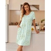 Ekouaer Nightgowns for Women Short Sleeve House Dresses with Pockets Pleated Moo moos Floral Print Mumu Dress(Floral Light Green)