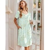 Ekouaer Nightgowns for Women Short Sleeve House Dresses with Pockets Pleated Moo moos Floral Print Mumu Dress(Floral Light Green)
