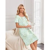 Ekouaer Nightgowns for Women Short Sleeve House Dresses with Pockets Pleated Moo moos Floral Print Mumu Dress(Floral Light Green)