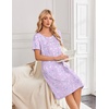 Ekouaer Nightgowns for Women Short Sleeve House Dresses with Pockets Pleated Moo moos Floral Print Mumu Dress(Floral Light Purple)