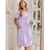 Ekouaer Nightgowns for Women Short Sleeve House Dresses with Pockets Pleated Moo moos Floral Print Mumu Dress(Floral Light Purple)